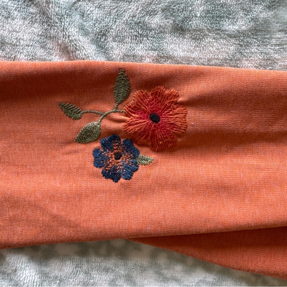 Alp N Rock Orange Cropped Leggings with Floral Embroidery